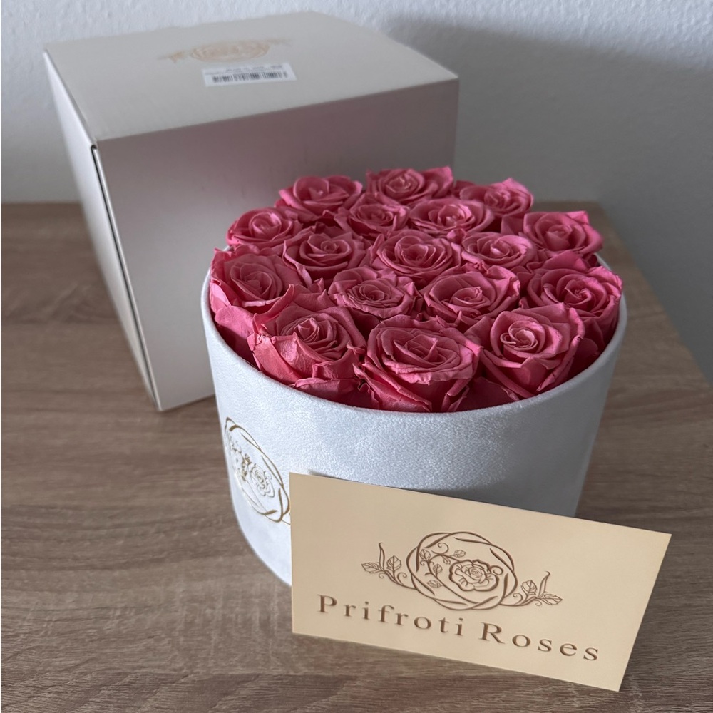 Prifroti Preserved Pink Roses Suede Box (17 roses)